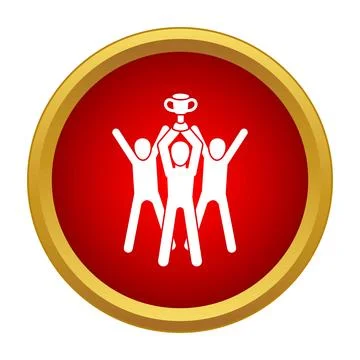 Team celebrating victory winning trophy in red circle Stock Illustration