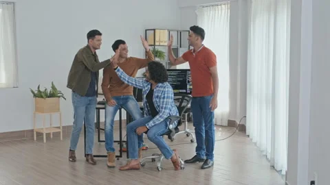 Team of Cheerful Indian Programmers in Office Stock Footage 203748145