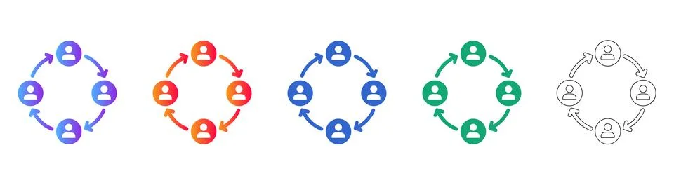 Team Circular Workflow and Process Icons Set Illustrazione stock