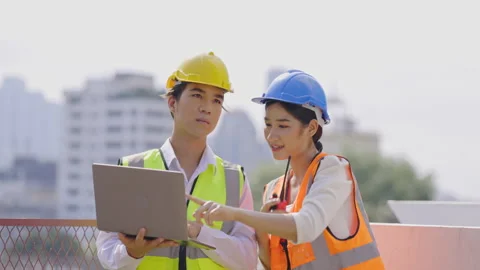 Team of civil engineers is working to inspect the building. and environment. Video stock 236839364