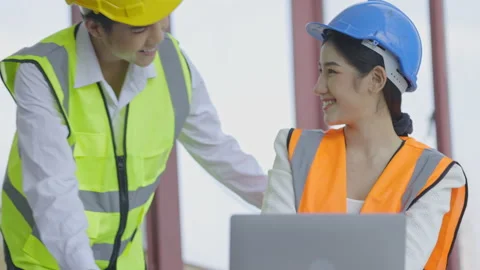 Team of civil engineers is working to inspect the building. and environment. Stock Footage 236840034