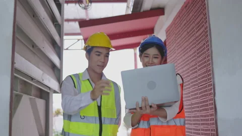 Team of civil engineers is working to inspect the building. and environment. Stock Footage 236841248