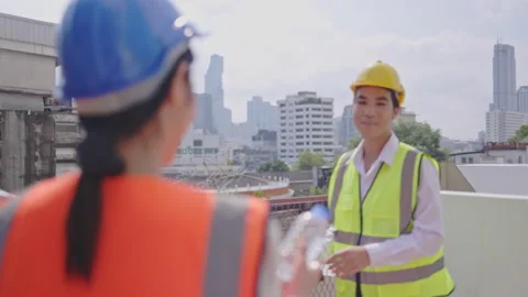 Team of civil engineers is working to inspect the building. and environment. Stock Footage 236841675