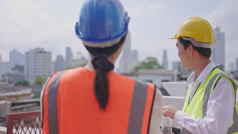 Team of civil engineers is working to inspect the building. and environment. Stock Footage 236841882