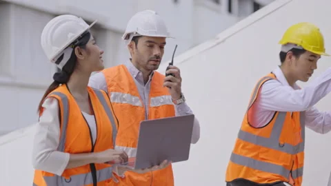 Team of civil engineers is working to inspect the building. and environment. Stock Footage 236845480