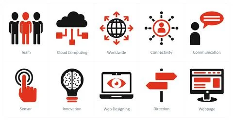 Team, cloud computing, worldwide Stock Illustration