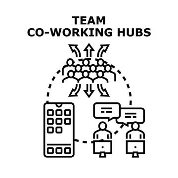 Team co working hubs connecting remote workers concept Illustrazione stock