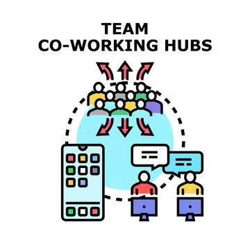Team co working hubs connecting remote workers concept Stock Illustration