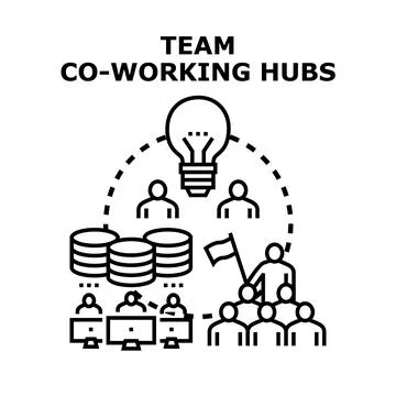 Team co working hubs connecting creative business professionals Stock Illustration