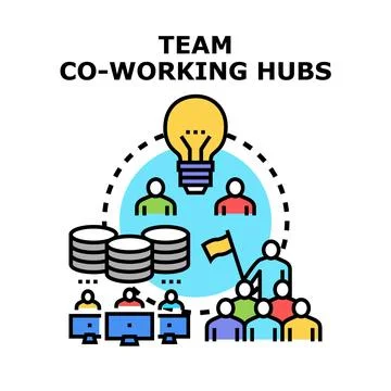 Team co working hubs connecting creative business professionals Stock Illustration