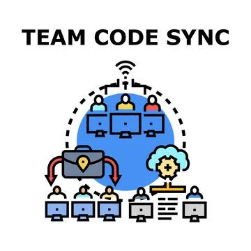 Team code sync for collaborative software development Stock Illustration
