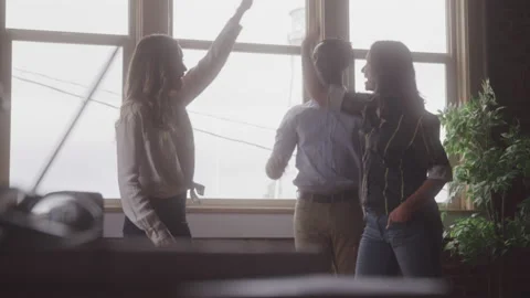 Team Collaborate With High Fives Stock Footage 208766166