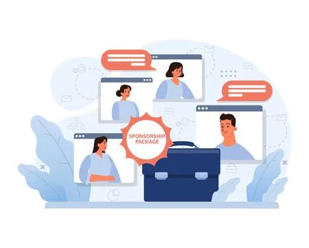 Team collaborates on virtual meetings. Flat vector illustration Stock Illustration