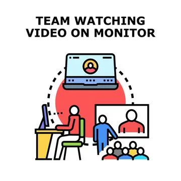 Team collaborating and watching online video presentation Stock Illustration