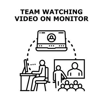 Team collaborating and watching online video presentation Illustrazione stock