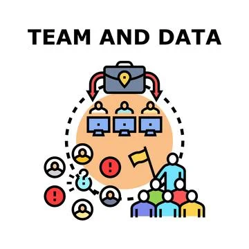 Team collaborating on data analysis and business strategy Stock Illustration