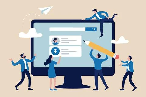 Team Collaborating on Digital Search and Data Entry Concept. Stock Illustration