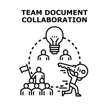 Team collaborating on document for shared solution Stock Illustration