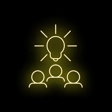 Team collaborating, generating new ideas with a glowing light bulb Stock Illustration