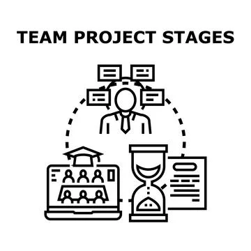 Team collaborating on project planning and development process Stock Illustration