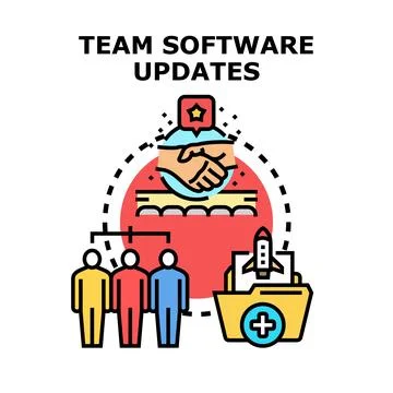 Team collaborating on software updates and new product launch イラスト素材