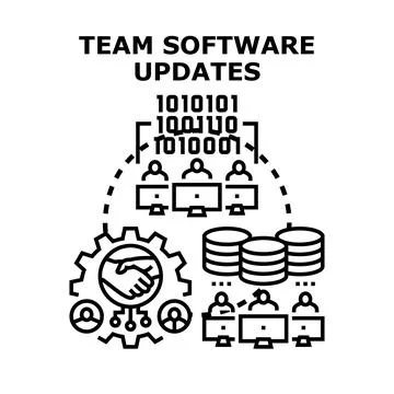 Team collaborating on software updates and development process Stock Illustration