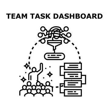 Team collaborating on task management dashboard system Ilustração Stock