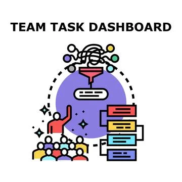 Team collaborating on task management dashboard system Illustrazione stock