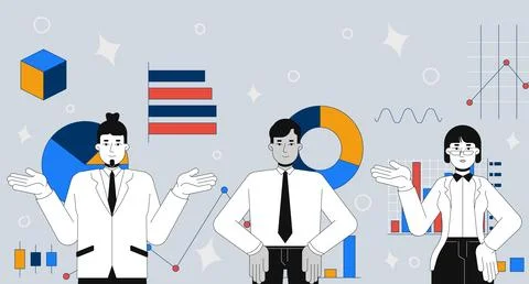 Team collaboration on analytics 2D mixed media illustration Stock Illustration