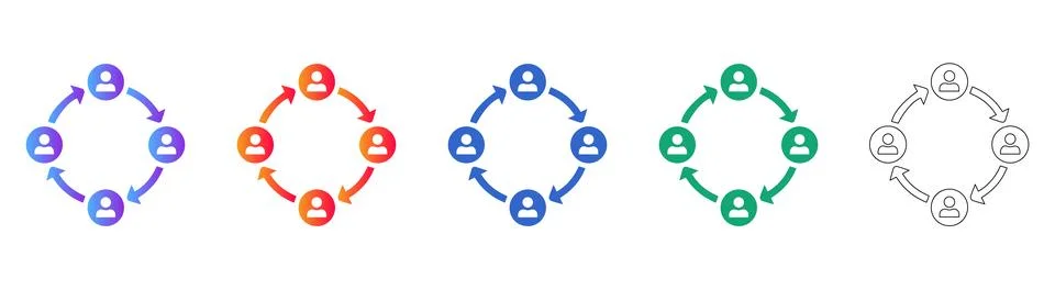 Team Collaboration and Circular Workflow Icons イラスト素材