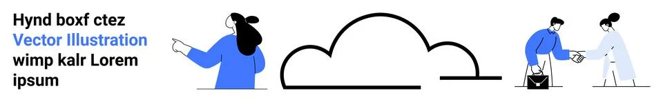 Team Collaboration and Cloud Computing Concept with Diverse Cartoon Character Stock Illustration