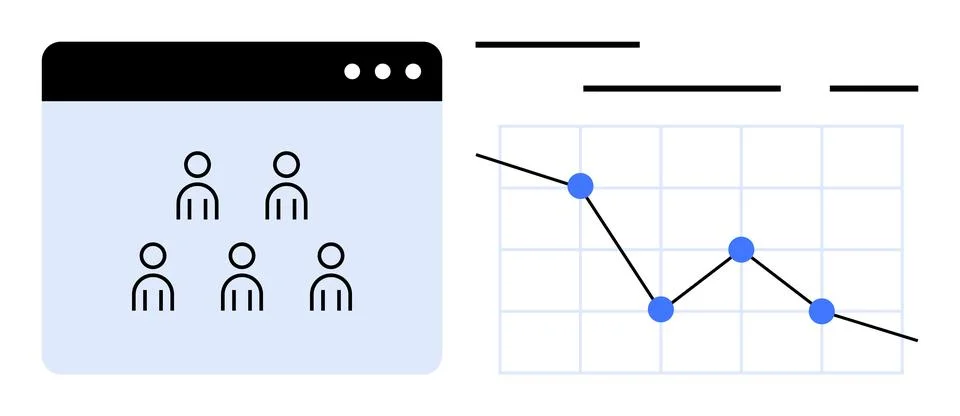 Team Collaboration and Data Analysis with Line Graph Statistics on Web Inte.. Ilustración de archivo