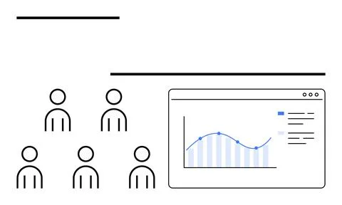 Team Collaboration and Data Presentation with Statistical Chart Elements in.. Stock Illustration