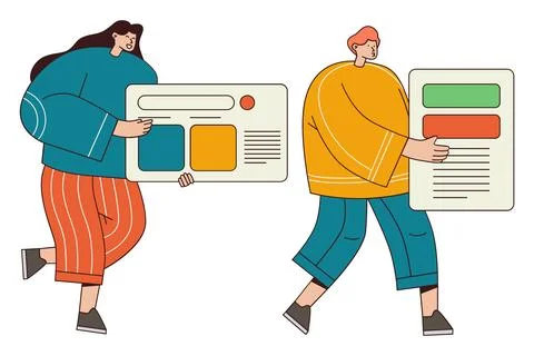 Team Collaboration and Digital Project Management Illustration Illustrazione stock