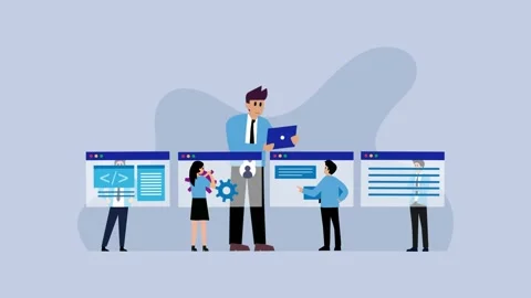 Team Collaboration and Project Management in a Digital Environment cartoon .. Stock Footage 302529738