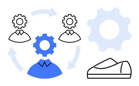Team Collaboration and Workflow Efficiency Concept with Gears and Arrows Stock Illustration