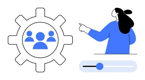 Team Collaboration and Workflow Management Concept with Gear and Slider Stock Illustration