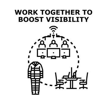 Team collaboration boosting online visibility concept Stock Illustration