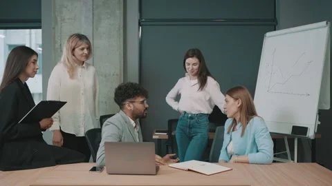 Team collaboration in business meeting with documents, charts Video stock 318524012