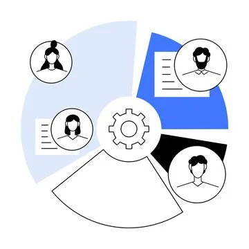 Team Collaboration Chart with Gear and Four Human Figures in Circular Segme.. Stock Illustration