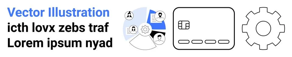 Team Collaboration with Chart Presentation, Interface, and Settings Gear Symb 스톡 일러스트