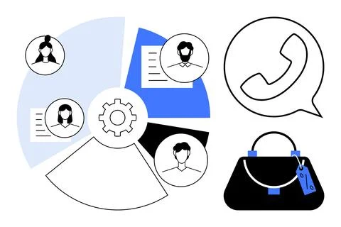 Team collaboration, communication tools, customer service, remote work, workf Stock Illustration