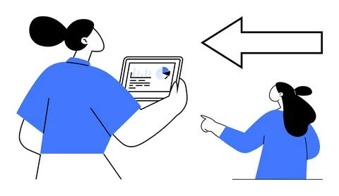 Team Collaboration with Data Display and Directional Guidance Stock Illustration