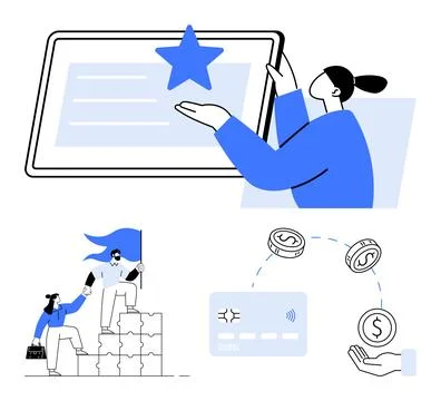 Team Collaboration, Digital Payment Solutions, and Achieving Excellence in a Stock Illustration