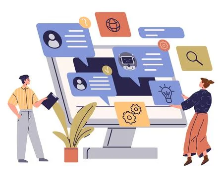 Team Collaboration with Digital Technology and Online Communication Tools Stock Illustration
