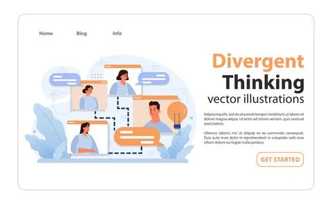 Team collaboration in divergent thinking. Flat vector illustration イラスト素材