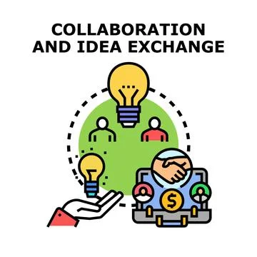 Team collaboration generating new ideas and exchanging knowledge Illustrazione stock