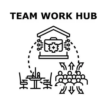 Team collaboration hub concept connecting remote workers Stock Illustration