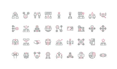 Team Collaboration Line Icons Set Isolated Stock Illustration
