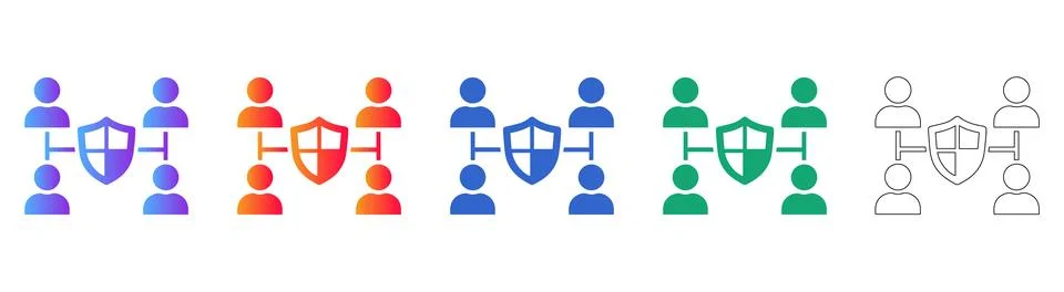 Team Collaboration Shield Icon Set for Business Stock Illustration